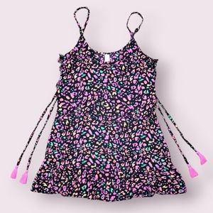 No Boundaries Lace Up Side Tasseled Ruffle Hem Summer Beach Coverup Dress Pink